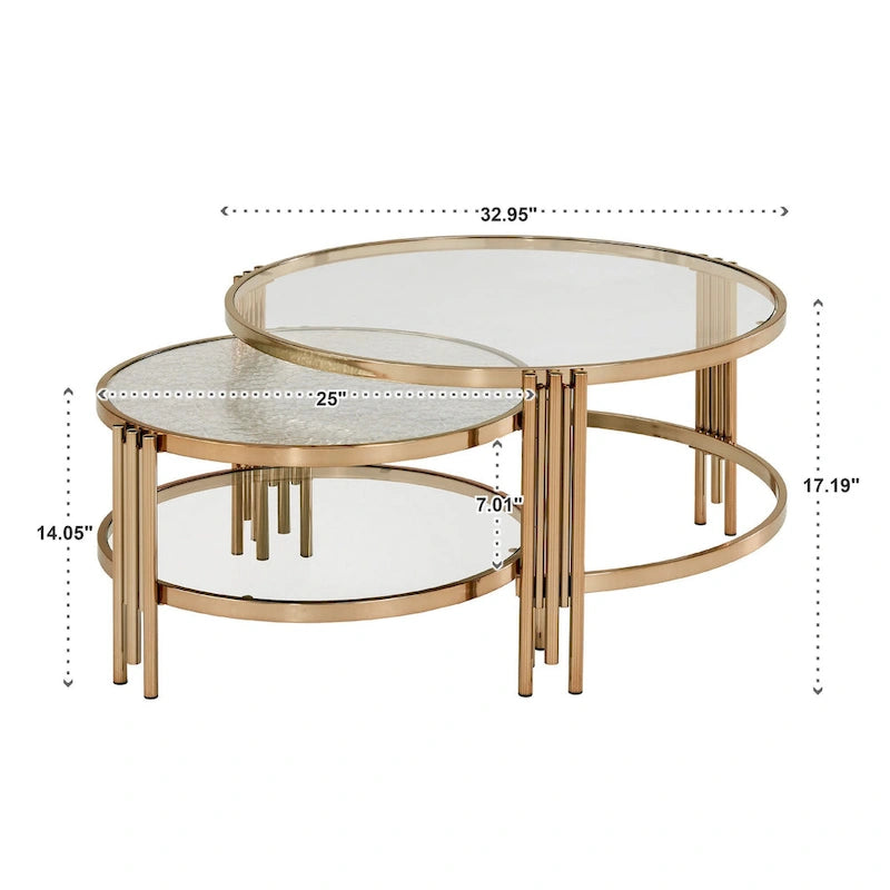 Table en verre texturé Bruges, fini champagne doré, avec étagère par iNSPIRE Q Bold