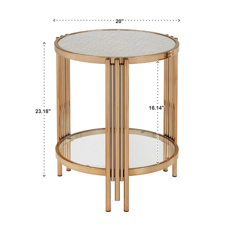 Table en verre texturé Bruges, fini champagne doré, avec étagère par iNSPIRE Q Bold