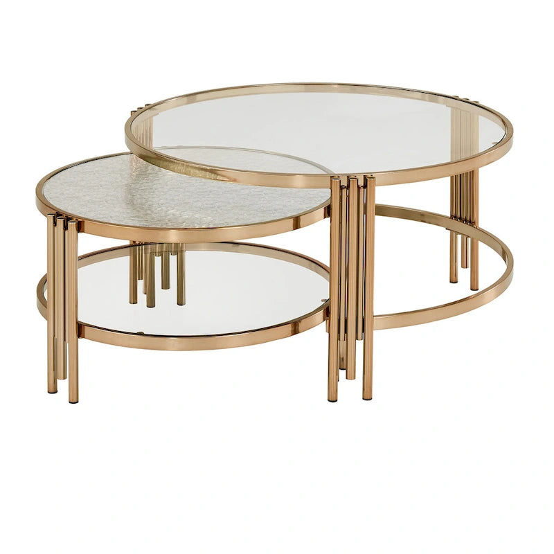 Table en verre texturé Bruges, fini champagne doré, avec étagère par iNSPIRE Q Bold