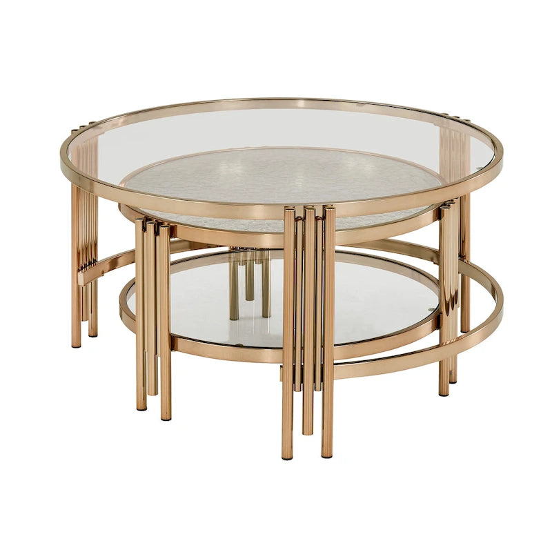 Table en verre texturé Bruges, fini champagne doré, avec étagère par iNSPIRE Q Bold