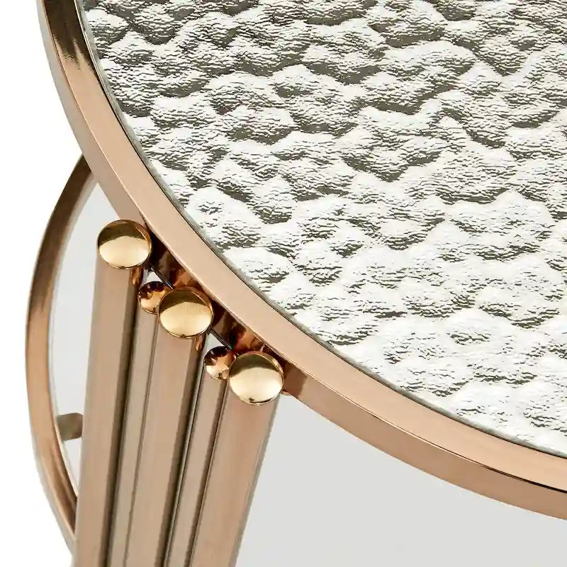 Table en verre texturé Bruges, fini champagne doré, avec étagère par iNSPIRE Q Bold