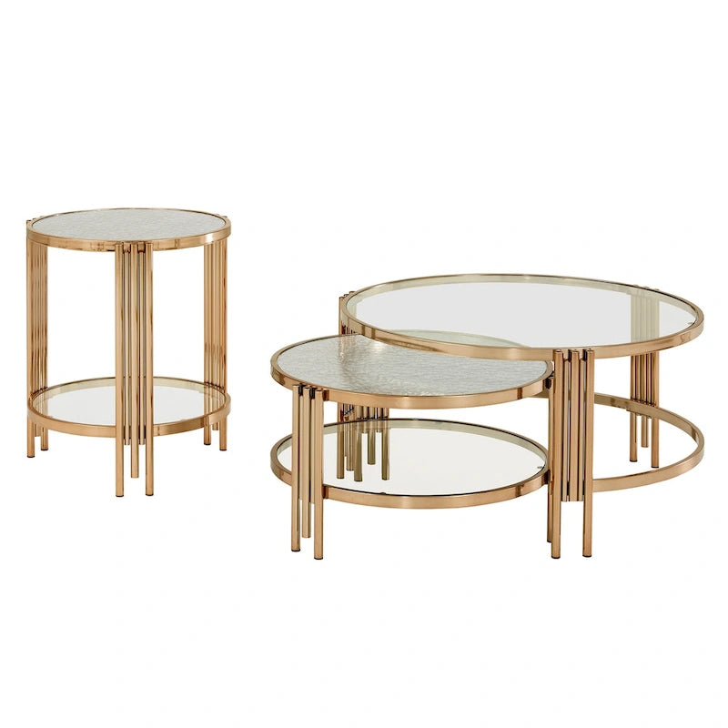 Table en verre texturé Bruges, fini champagne doré, avec étagère par iNSPIRE Q Bold