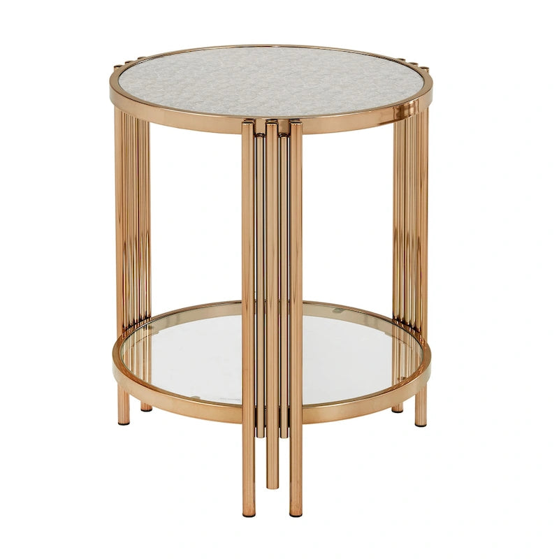 Table en verre texturé Bruges, fini champagne doré, avec étagère par iNSPIRE Q Bold
