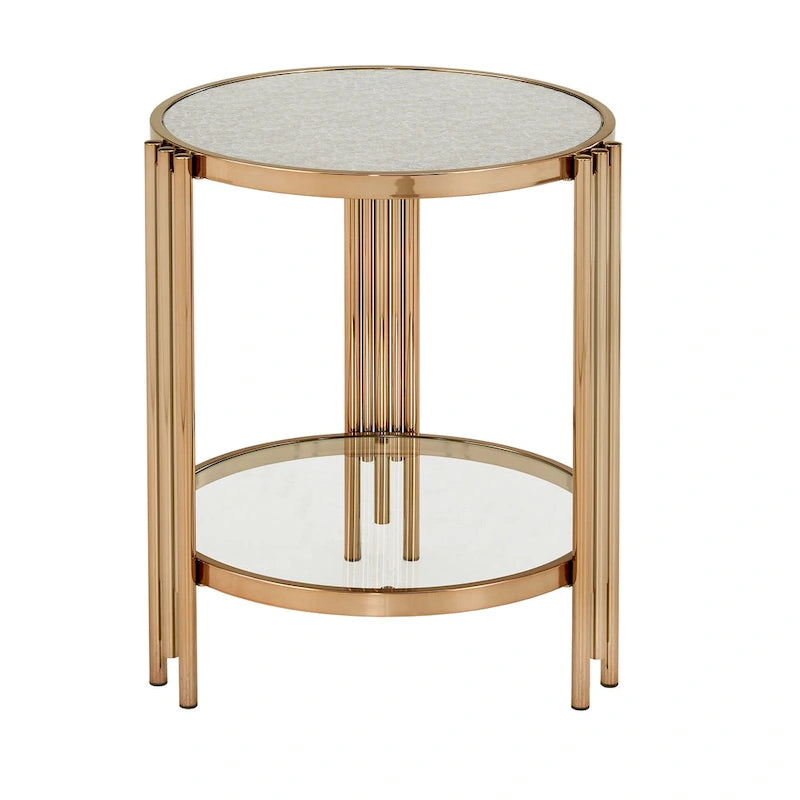 Table en verre texturé Bruges, fini champagne doré, avec étagère par iNSPIRE Q Bold