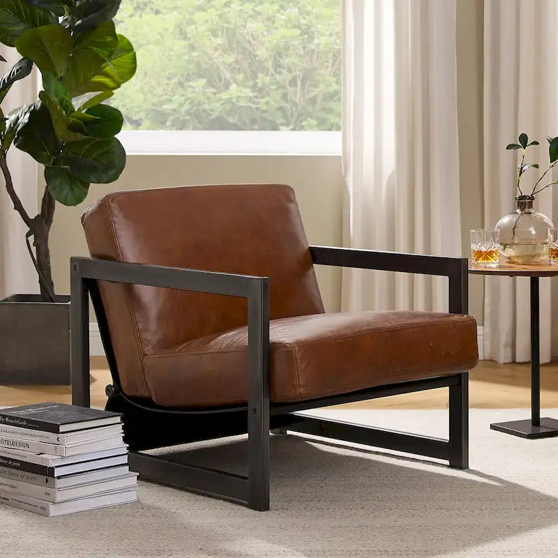 Fauteuil d'appoint Art Leon en cuir véritable