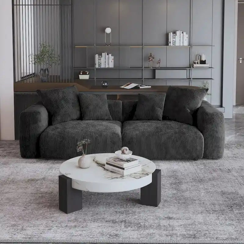 Canapé et divans profonds confortables en velours côtelé avec pieds en bois massif pour le salon