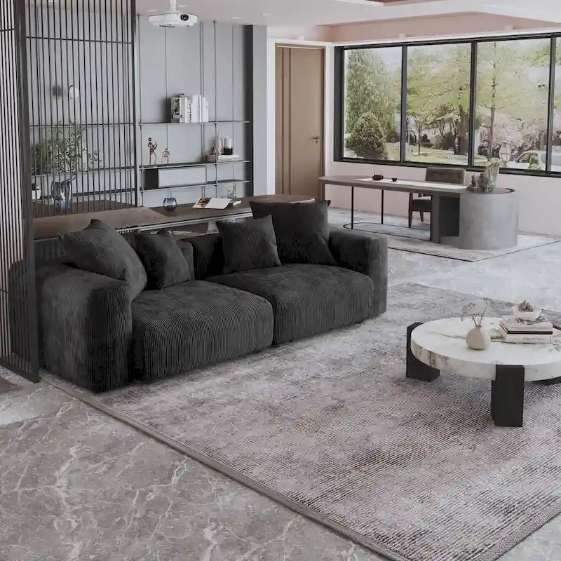 Canapé et divans profonds confortables en velours côtelé avec pieds en bois massif pour le salon