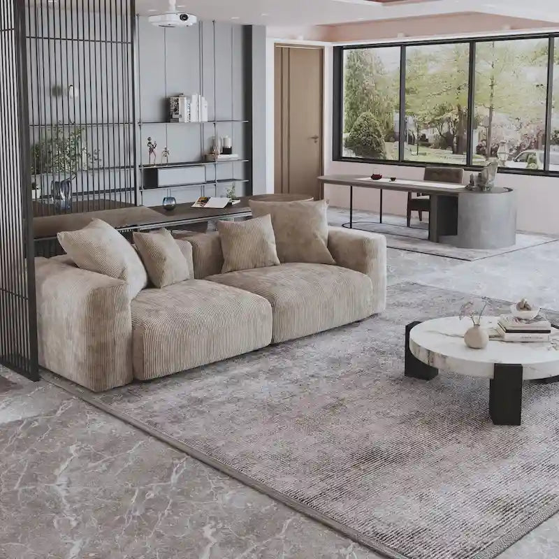Canapé et divans profonds confortables en velours côtelé avec pieds en bois massif pour le salon