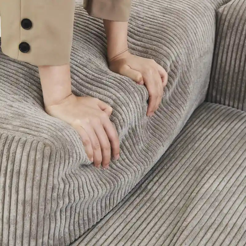 Canapé et divans profonds confortables en velours côtelé avec pieds en bois massif pour le salon