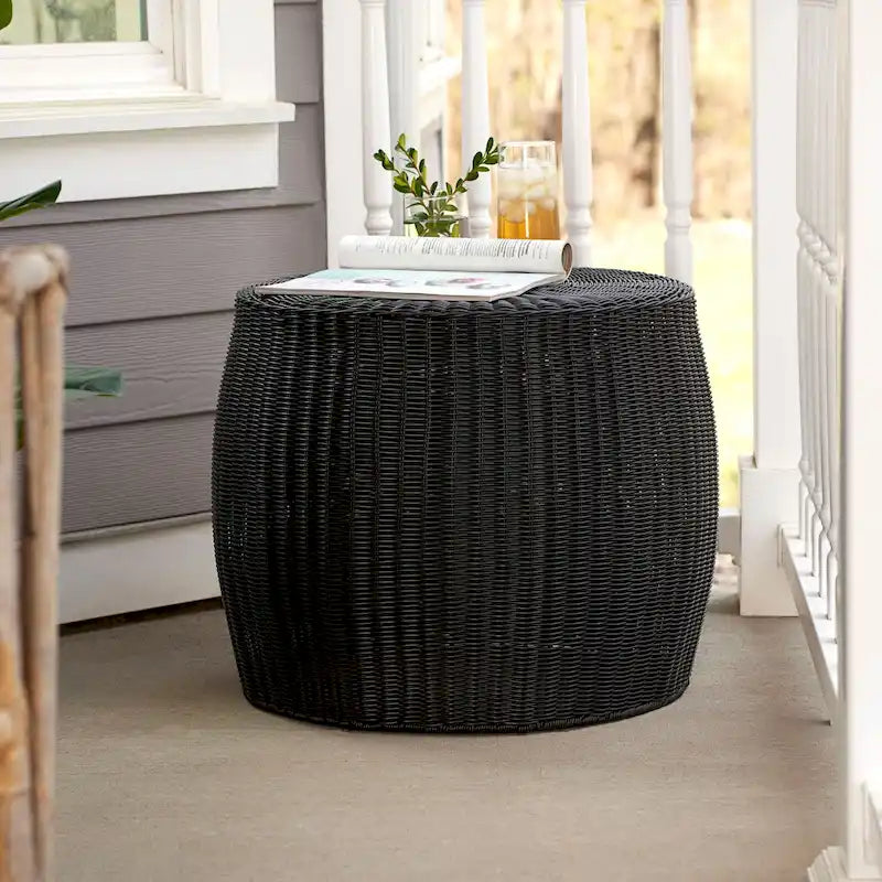Table d'appoint en résine tressée avec rangement intégré Household Essentials