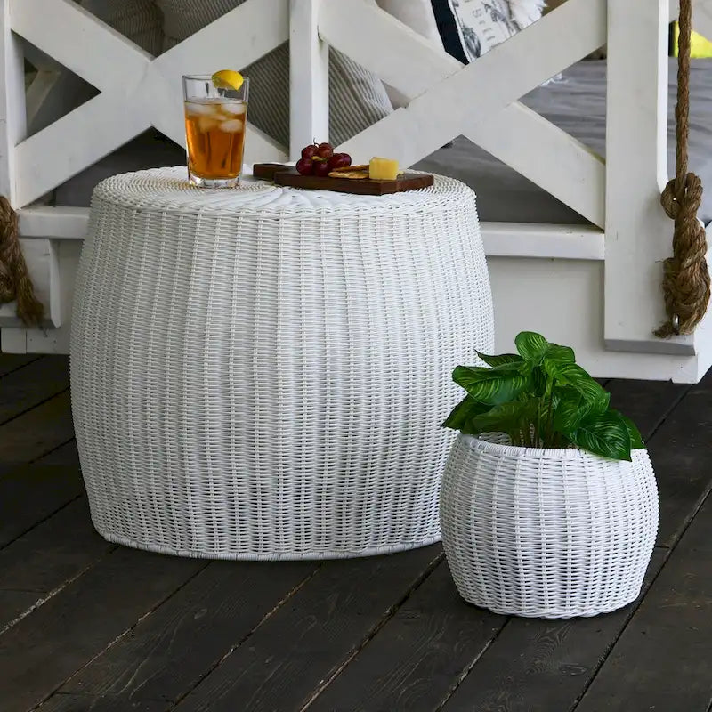 Table d'appoint en résine tressée avec rangement intégré Household Essentials