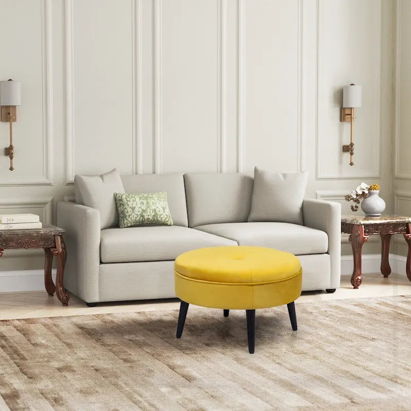 Pouf rond touffeté en tissu Adeco Carrington Juttersbo