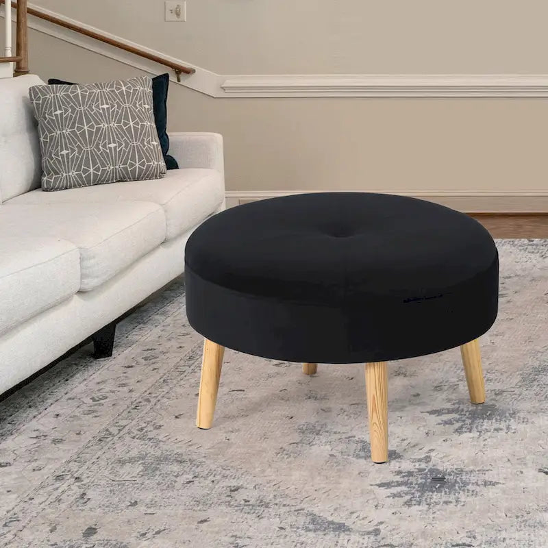 Pouf rond touffeté en tissu Adeco Carrington Juttersbo