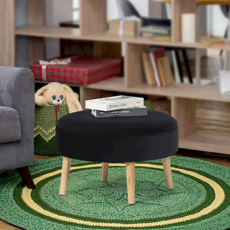 Pouf rond touffeté en tissu Adeco Carrington Juttersbo