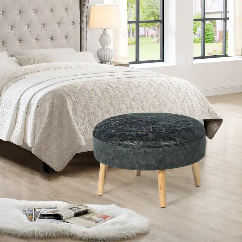 Pouf rond touffeté en tissu Adeco Carrington Juttersbo