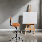 Tabouret de travail roulant réglable avec siège en similicuir et repose-pieds pliable, tabouret polyvalent pour bureau à domicile, coiffeuse,
