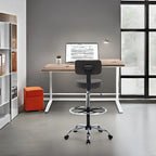 Tabouret de travail roulant réglable avec siège en similicuir et repose-pieds pliable, tabouret polyvalent pour bureau à domicile, coiffeuse,
