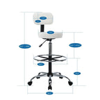Tabouret de travail roulant réglable avec siège en similicuir et repose-pieds pliable, tabouret polyvalent pour bureau à domicile, coiffeuse,