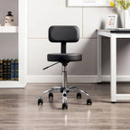 Tabouret de travail roulant réglable avec siège en similicuir et repose-pieds pliable, tabouret polyvalent pour bureau à domicile, coiffeuse,
