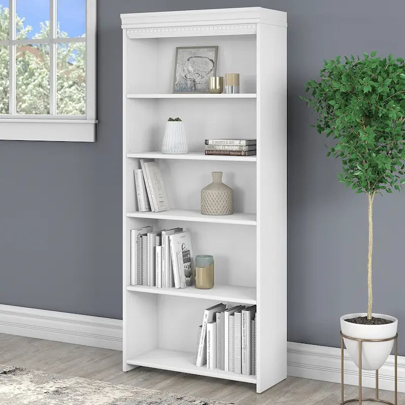 Bibliothèque à 5 étagères Fairview Blanc antique - Antique - 29.57L x 12.09W x 68.94H