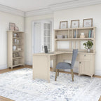 Bureau d'angle Salinas 60W avec huche et bibliothèque 5 étagères, blanc