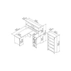 Bureau d'angle Salinas 60W avec huche et bibliothèque 5 étagères, blanc