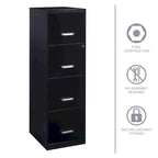 Classeur métallique noir Space Solutions à 4 tiroirs, profondeur de 18 pouces