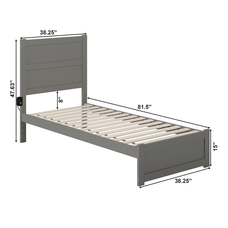 Lit double extra-long NoHo avec pied de lit gris