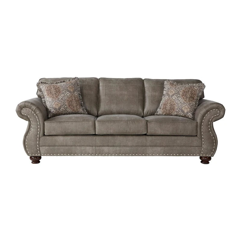 Ensemble canapé et causeuse Roundhill Furniture Leinster en similicuir avec clous décoratifs, gris pierre