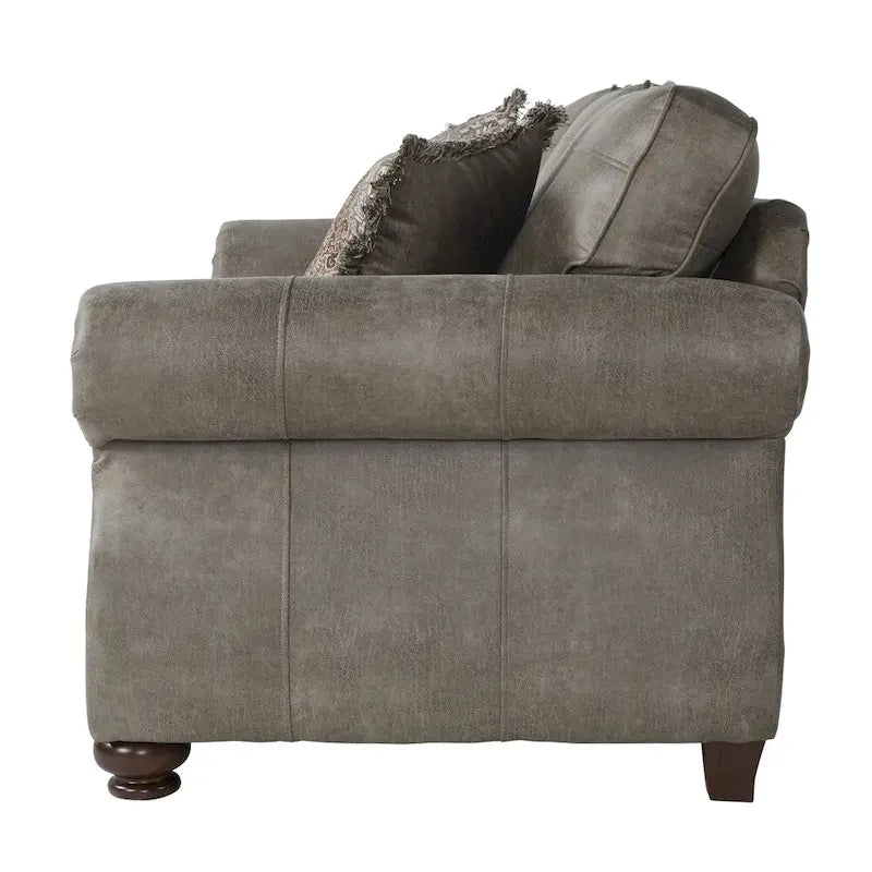 Ensemble canapé et causeuse Roundhill Furniture Leinster en similicuir avec clous décoratifs, gris pierre