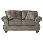 Ensemble canapé et causeuse Roundhill Furniture Leinster en similicuir avec clous décoratifs, gris pierre