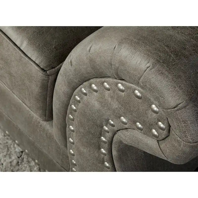 Ensemble canapé et causeuse Roundhill Furniture Leinster en similicuir avec clous décoratifs, gris pierre