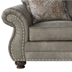 Ensemble canapé et causeuse Roundhill Furniture Leinster en similicuir avec clous décoratifs, gris pierre