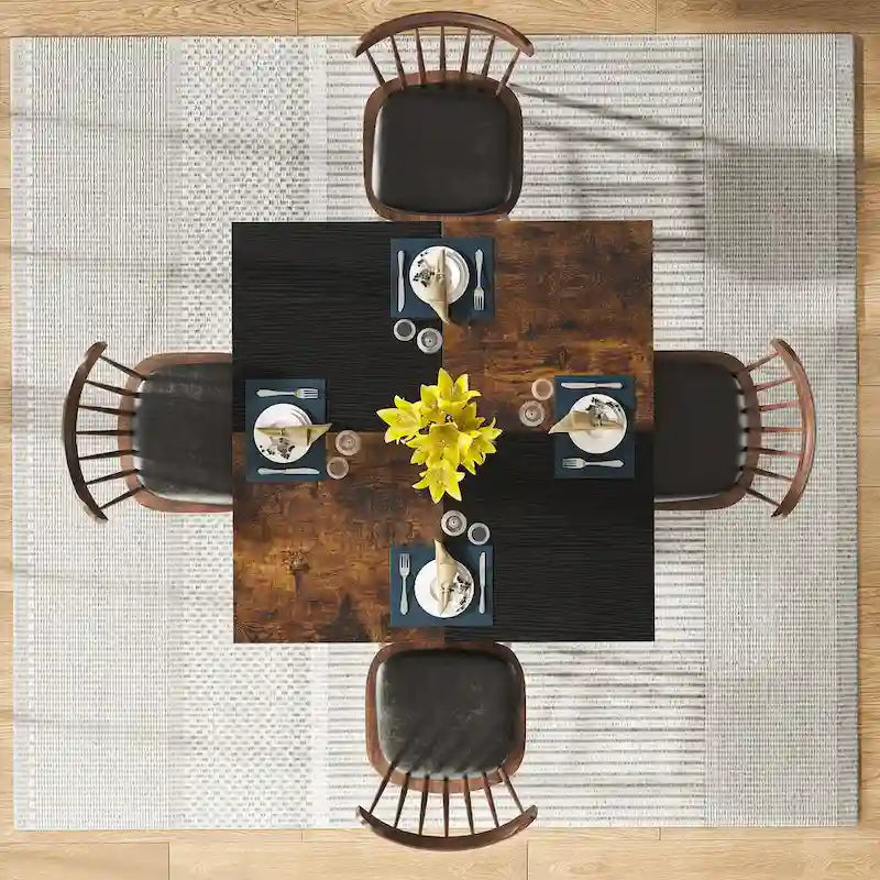 Table de cuisine Table à manger pour 4 personnes avec étagère de rangement Pieds en métal Plateau en bois pour salle à manger et salon