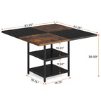 Table de cuisine Table à manger pour 4 personnes avec étagère de rangement Pieds en métal Plateau en bois pour salle à manger et salon