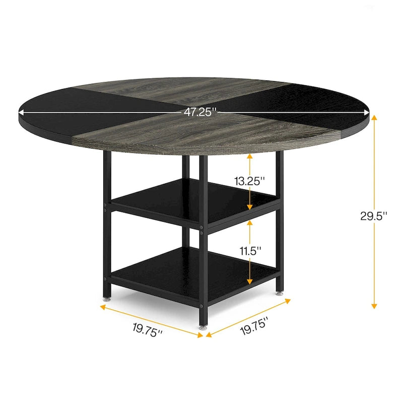Table de cuisine Table à manger pour 4 personnes avec étagère de rangement Pieds en métal Plateau en bois pour salle à manger et salon