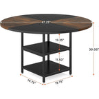 Table de cuisine Table à manger pour 4 personnes avec étagère de rangement Pieds en métal Plateau en bois pour salle à manger et salon