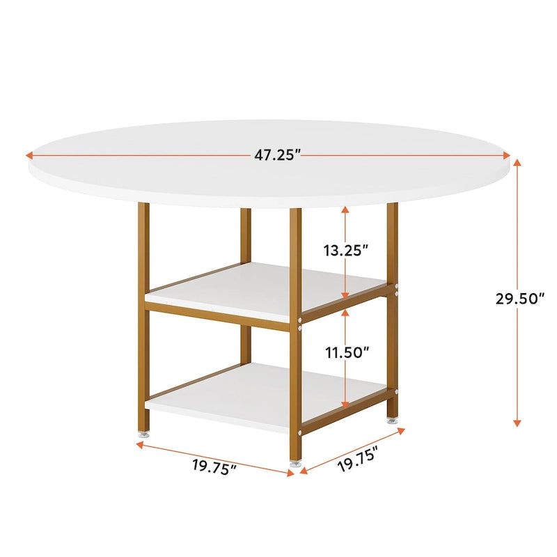Table de cuisine Table à manger pour 4 personnes avec étagère de rangement Pieds en métal Plateau en bois pour salle à manger et salon