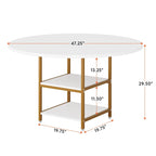 Table de cuisine Table à manger pour 4 personnes avec étagère de rangement Pieds en métal Plateau en bois pour salle à manger et salon