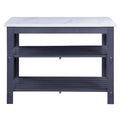 Marble Top Kitchen Island with 2 Open Shelves in White and Gray