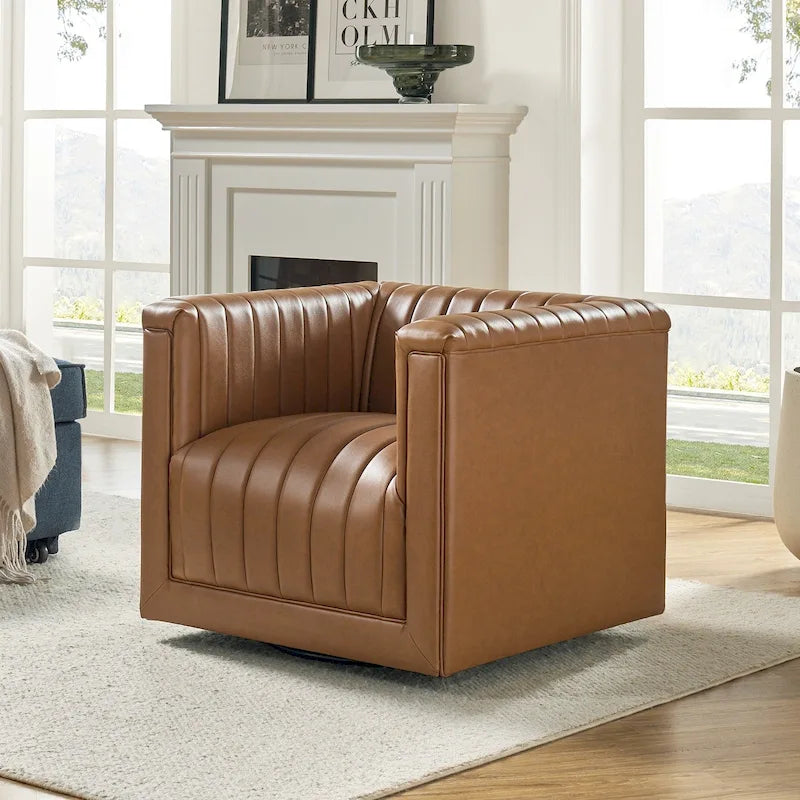 Fauteuil pivotant Esteban en cuir moderne de type "Barrel Chair" par HULALA HOME