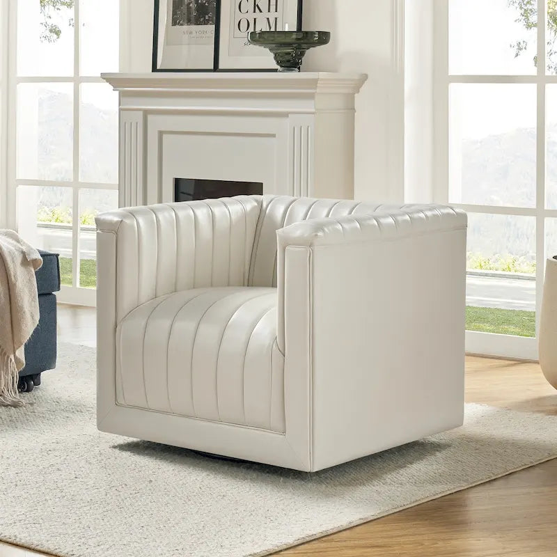 Fauteuil pivotant Esteban en cuir moderne de type "Barrel Chair" par HULALA HOME