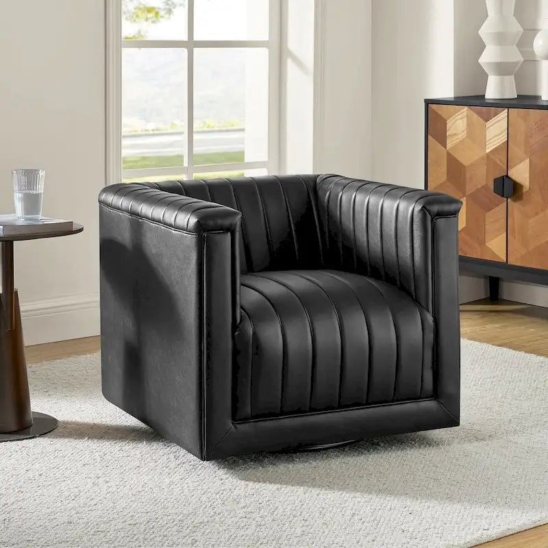 Fauteuil pivotant Esteban en cuir moderne de type "Barrel Chair" par HULALA HOME