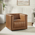 Fauteuil pivotant Esteban en cuir moderne de type "Barrel Chair" par HULALA HOME