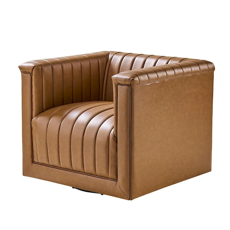 Fauteuil pivotant Esteban en cuir moderne de type "Barrel Chair" par HULALA HOME