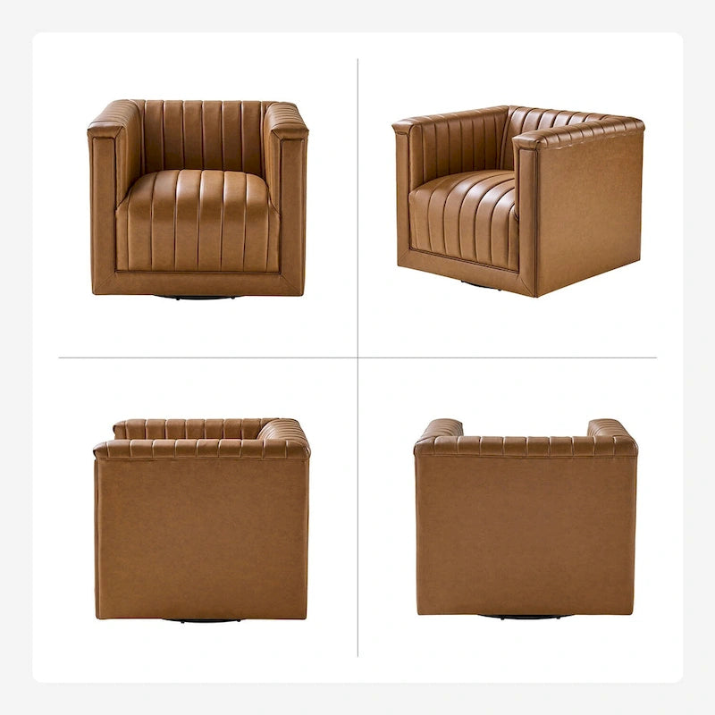 Fauteuil pivotant Esteban en cuir moderne de type "Barrel Chair" par HULALA HOME