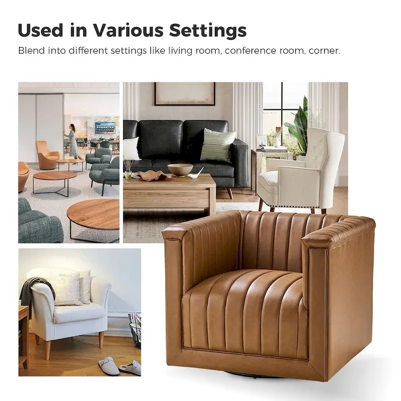 Fauteuil pivotant Esteban en cuir moderne de type "Barrel Chair" par HULALA HOME