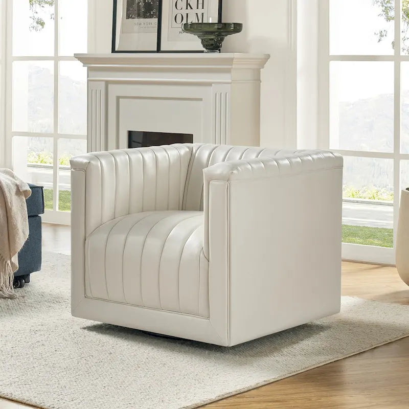 Fauteuil pivotant Esteban en cuir moderne de type "Barrel Chair" par HULALA HOME