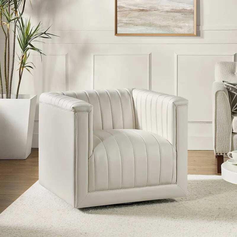 Fauteuil pivotant Esteban en cuir moderne de type "Barrel Chair" par HULALA HOME