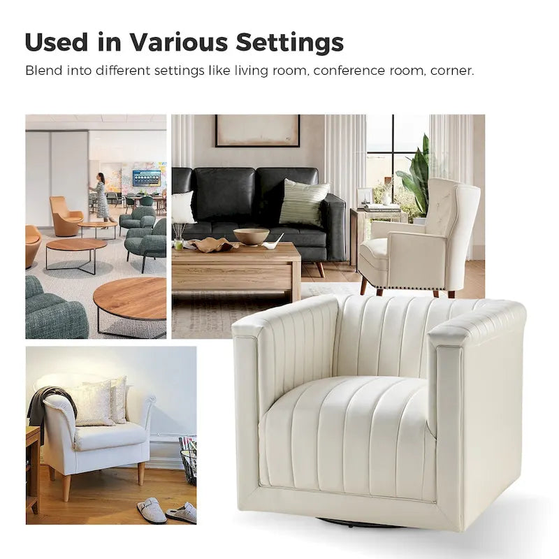 Fauteuil pivotant Esteban en cuir moderne de type "Barrel Chair" par HULALA HOME
